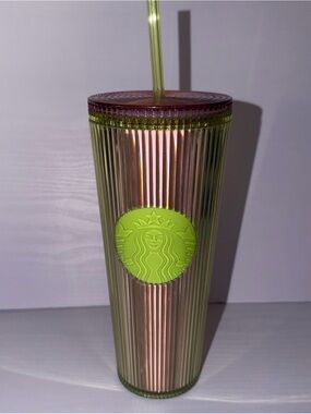 NWT Starbucks Green Lilac Pleaded Striped Venti Iridescent Tumbler W/ Logo
